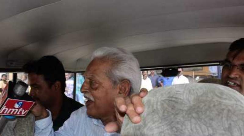 Varavara Rao was produced before a local court at Nampally for a transit warrant. He is to be shifted to Pune for further inquiry. (Photo: PTI)