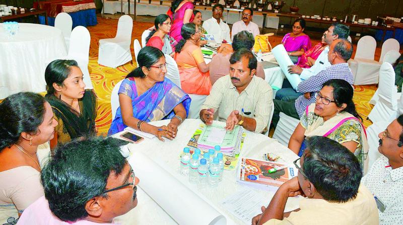 Police and various department officials participate in a round-table meeting on child marriages in Vijayawada on Tuesday.