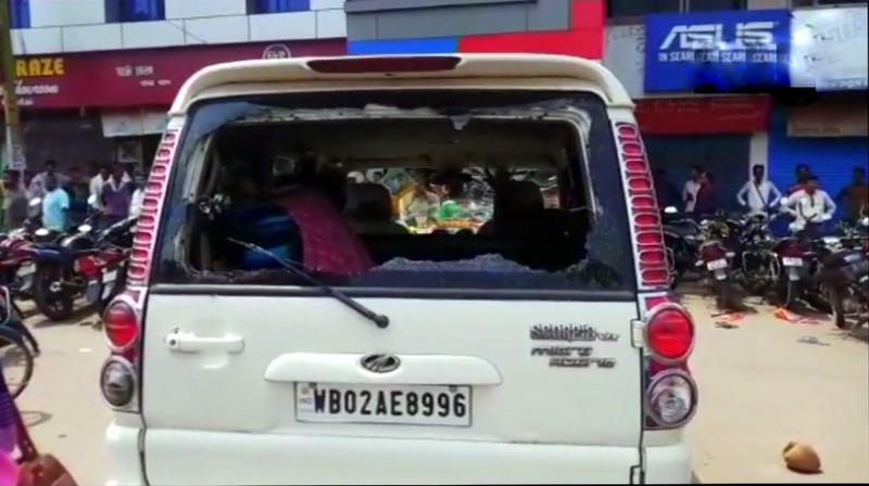 West Bengal BJP president Dilip Ghoshs car came under attack on Monday in East Midnapore district, where he arrived in the morning to attend a meeting. (Photo: Twitter | ANI)
