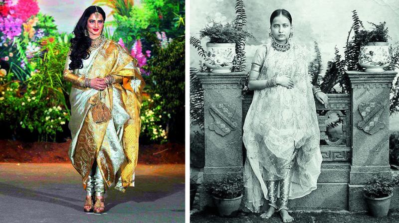 Bollywood actress Rekha and (R) the wife of a former Nizam of Hyderabad.