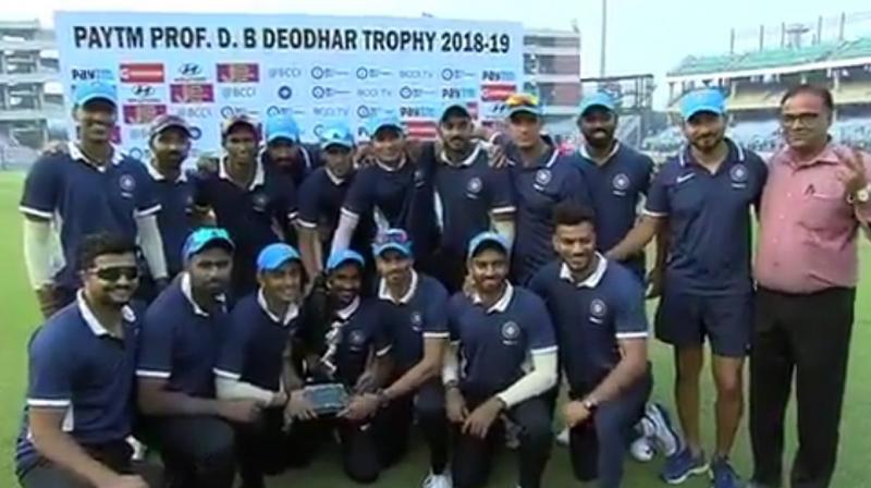 Ajinkya Rahanes patience trumped Shreyas Iyers flamboyance in a battle of captains, leading India C to the Deodhar Trophy title triumph with a 29-run win over India B on Saturday. (Photo: Twitter / BCCI)