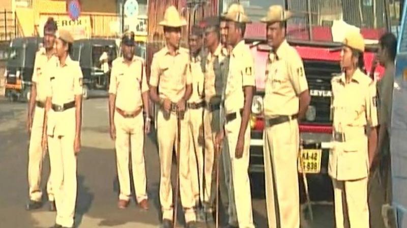 Police deployed in Karnatakas Kalaburagi ahead of Tipu Jayanti. (Photo: ANIâ€‰Twitter)