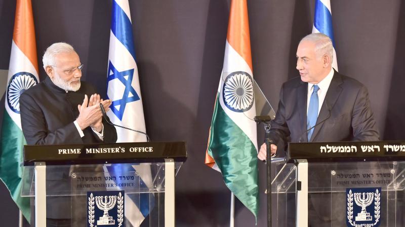 Prime Minister Narendra Modi and his Israeli counterpart Benjamin Netanyahu on Wednesday held a joint press meet. (Photo: PMO India)