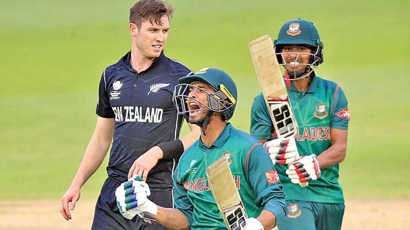 Bangladesh hero Mahmadullah celebrates his teams stunning win over New Zealand on Friday. (Photo: AP)