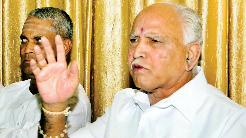 Former chief minister and BJP state president B.S. Yeddyurappa addressing a press conference in Bagalkote on Friday.