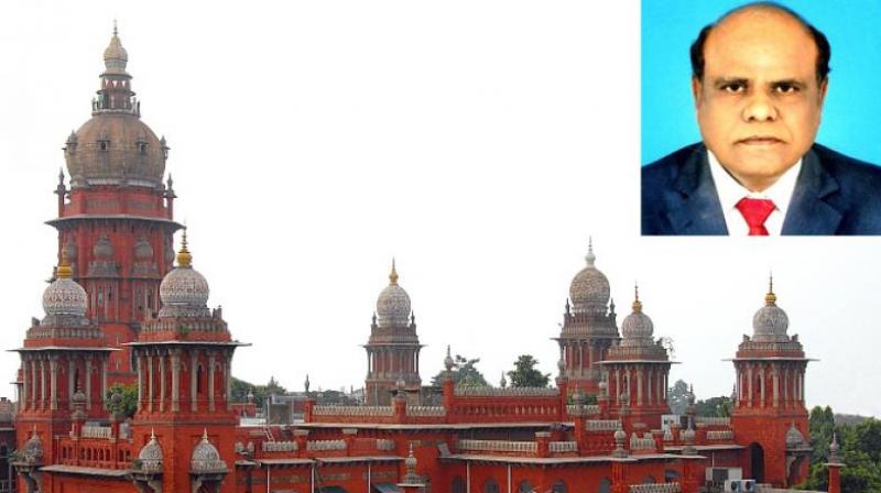 Madras High Court and Justice C S Karnan (Inset). (Photo: File)