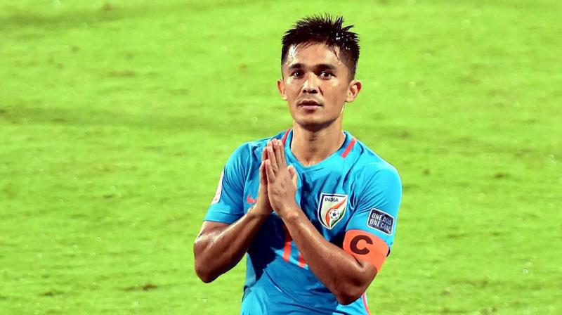 Last June, Chhetri became the fourth highest goal-scorer among active international players when he struck his 54th against the Kyrgyzstan, surpassing Englands Wayne Rooney. (Photo: PTI)