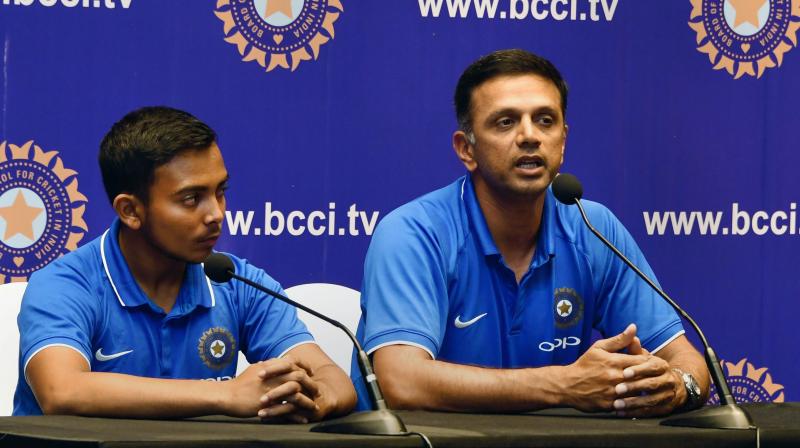 Rahul Dravid coached India U-19 winning team arrived to a rousing reception here. (Photo: PTI)