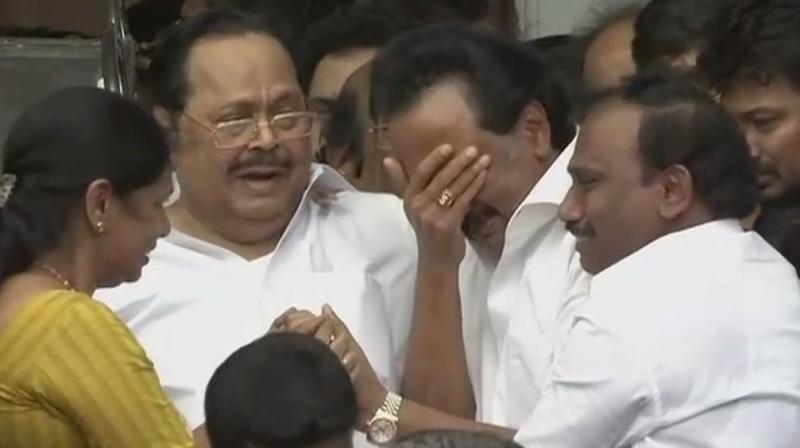 Karunanidhis son and DMK working president MK Stalin broke down soon after the Madras High Court ruled. (Photo: Twitter | ANI)