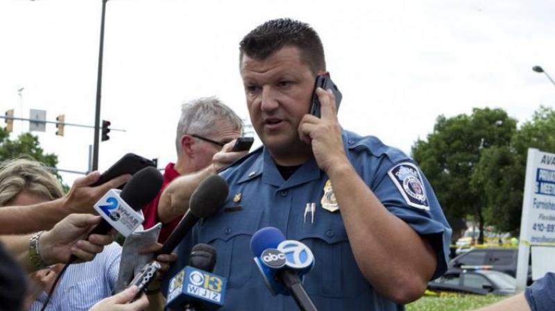 Maryland Police Lt. Ryan Frashure speaks to the media at the scene after multiple people were shot at a newspaper office building in Annapolis, Md., Thursday, June 28, 2018. (Photo: AP)