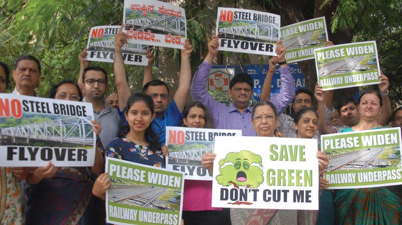 A file photo of Bengaluru residents and activists protesting against the proposal to construct a steel flyover in the city.