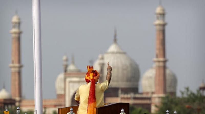 Indian Prime Minister Narendra Modi addresses the nation on the countrys Independence Day from the ramparts of the historical Red Fort in New Delhi, India, Tuesday, Aug. 15, 2017. (Photo: AP)