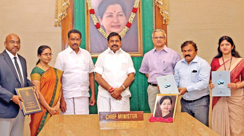 CM Palaniswami with officials of TN government and Union civil aviation ministry after signing an MoU under the Udan scheme (Photo: DC)