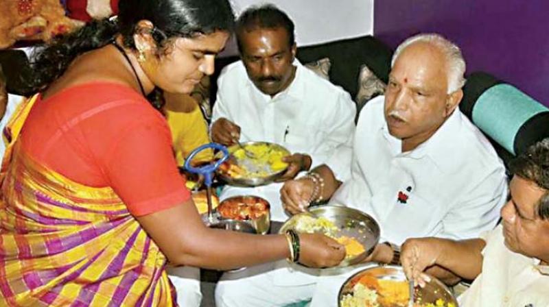 BJP started its Dalit outreach programme with state unit chief B.S. Yeddyurappa breaching the caste barrier by having food with several of them during his recent state-wide tour.