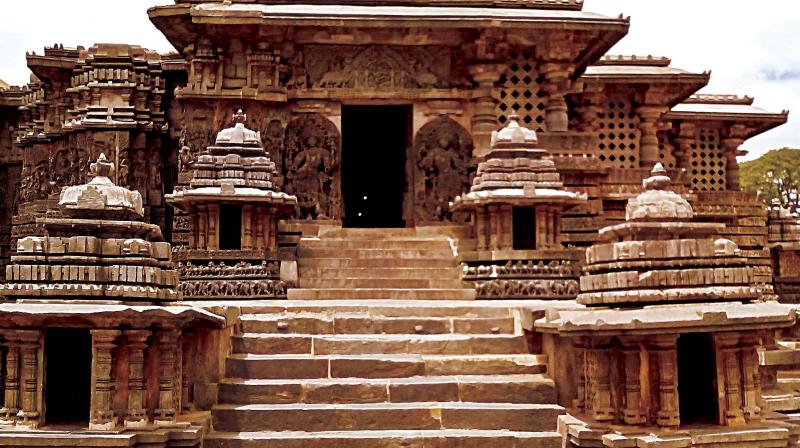 Hoysaleshwara temple at Halebeedu in Hassan with intricate carvings is a popular tourist destination of the state 	DC