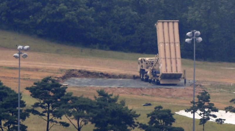 A U.S. missile defense system called Terminal High Altitude Area Defense, or THAAD, is seen at a golf course in Seongju, South Korea. (Photo: AP)