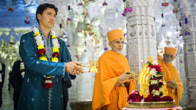 Canadas Prime Minister Justin Trudeau visits the BAPS Shri Swaminarayan Mandir to celebrate the 10th anniversary of the Hindu temple in Mississauga, Ontario. (Photo: AP)