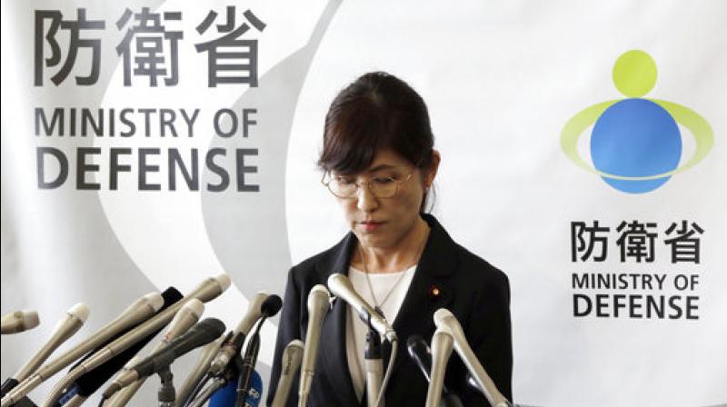 Japans Defense Minister Tomomi Inada pauses during a press conference on her resignation of minister at Defense Ministry in Tokyo. Inada has resigned over an alleged cover-up of military documents from U.N. peacekeeping operations. (Photo: AP)