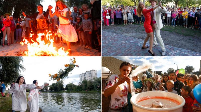 Ukrainian revellers jump over fire to celebrate ancient pagan festival