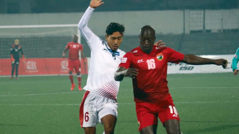 Action from the I-League match between Mohun Bagan and Shillong Lajong in Shillong on Saturday.