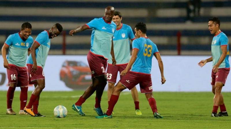 NorthEast United players at a training session in Margao on Saturday.