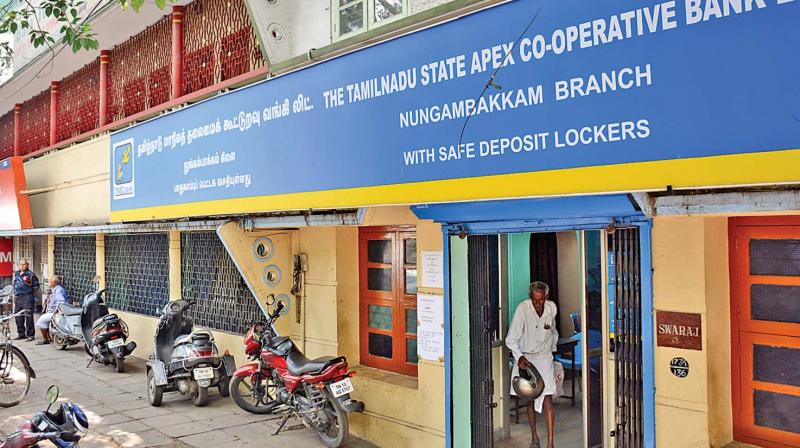 Premises of the Tamil Nadu Apex Co-Operative bank seen deserted at Nungambakkam on Wednesday.