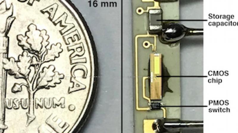 The internal components of a battery-free pacemaker introduced this week by Rice University and the Texas Heart Institute. The pacemaker can be inserted into the heart and powered by a battery pack outside the body, eliminating the need for wire leads and surgeries to occasionally replace the battery. Courtesy of Rice Integrated Systems and Circuits.