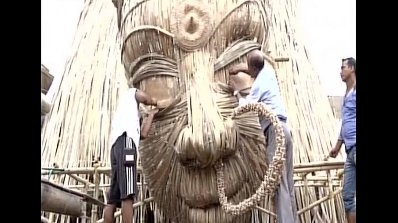 The idol is being made by the artisans of the Guwahati-based Durga Puja Committee, Bishnupur Durga Puja Committee. (Photo: ANI)