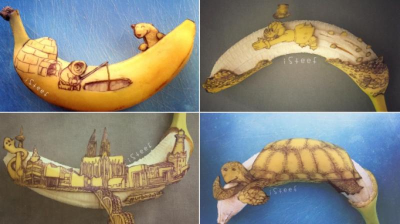 Dutch artist creates abstract fruit doodles on bananas