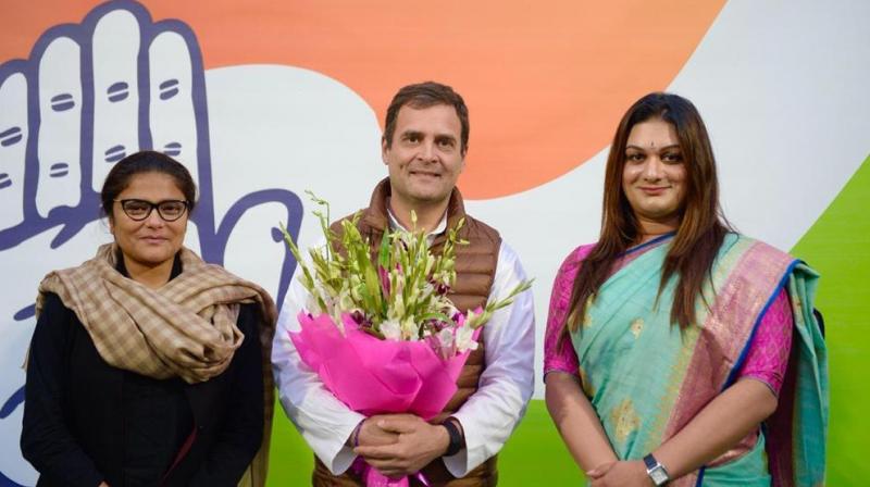 Apsara Reddy was inducted into the party in the presence of Rahul Gandhi and Lok Sabha MP and AIMC president Sushmita Dev on Tuesday. (Photo: Twitter |