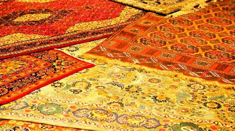 Some of antique rugs on display,
