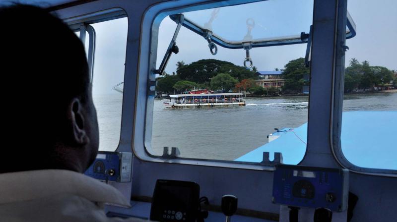 A view from inside the Fort Queen, to be soon deployed on the Fort Kochi-Vypeen route. Temporary service, currently operating in the section, Pappy, can be seen in the background. (Photo: SUNOJ NINAN MATHEW)
