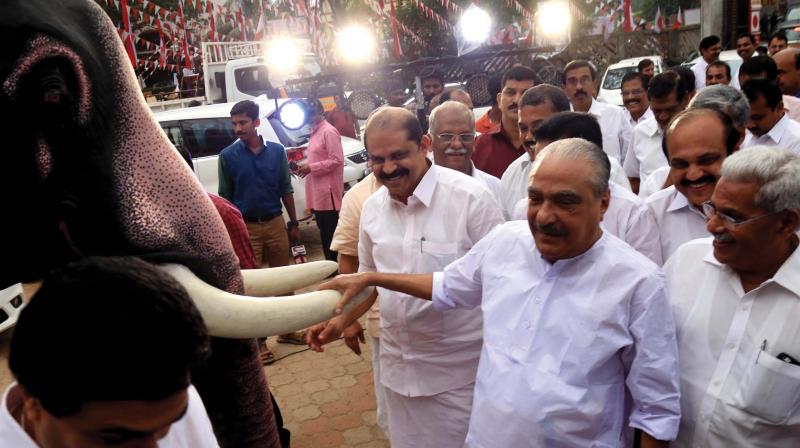Kerala Congress (M) chairman K. M. Mani arrives for the flag hoisting ceremony at Jawaharlal Nehru Stadium in Kottayam on Thursday. (Photo: DC)