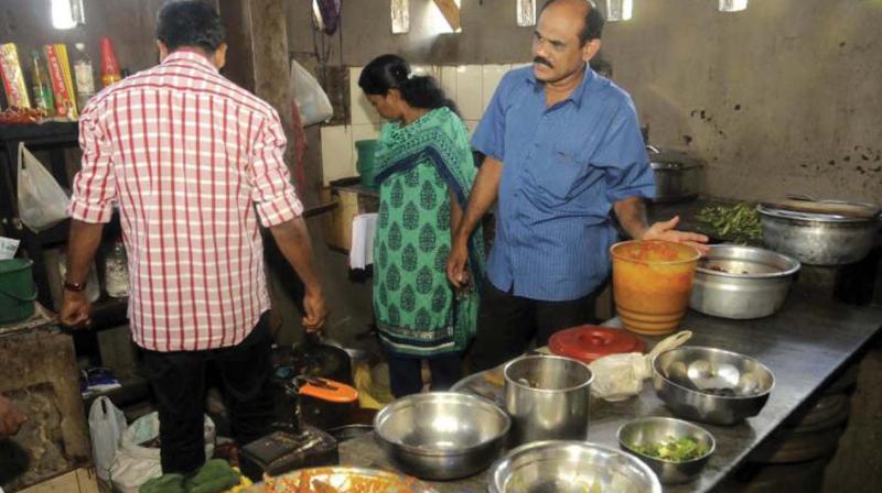 A food safety inspection in progress at Thiruvananthapuram. 	FILE pic