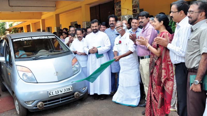 Ports minister Ramachandran Kadannappally flags off a car which will be used to pick and drop blood donors.