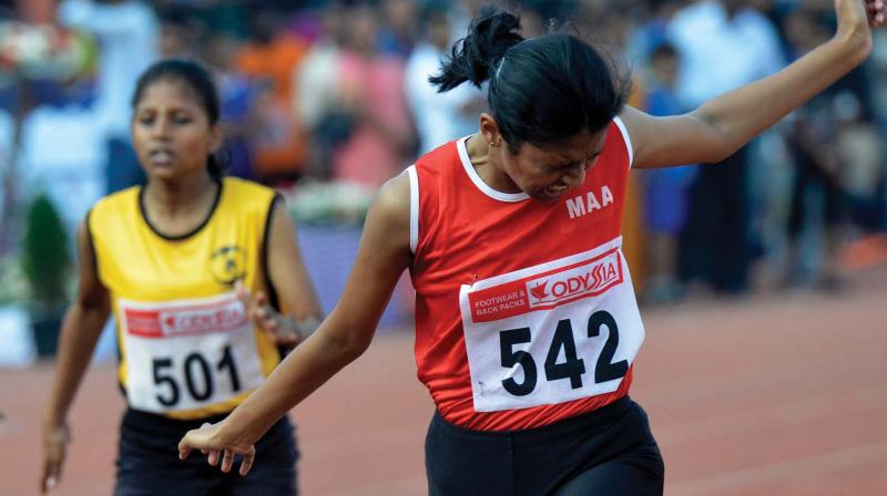 Fizza Raffic of Talent Public School, who came first in 100 meters race in girls under 17 category