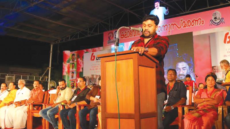 Actor Dileep during the Kalabhavan Mani remembrance meeting at Chalakudy on Monday. 	BY ARRANGEMENT