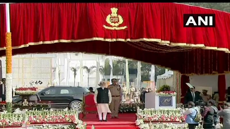 Prime Minister Narendra Modi addressed the 50th raising day of the Central Industrial Security Force as the Chief Guest. (Photo: Twitter/ANI)