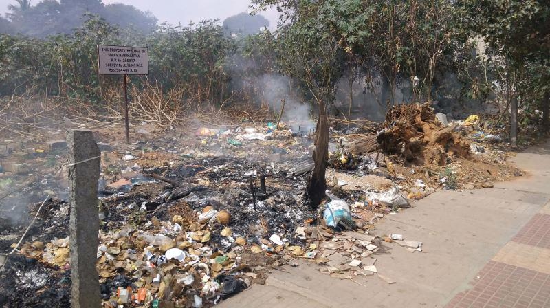 A big heap of garbage set on fire in BTM Layout in Bengaluru	DC