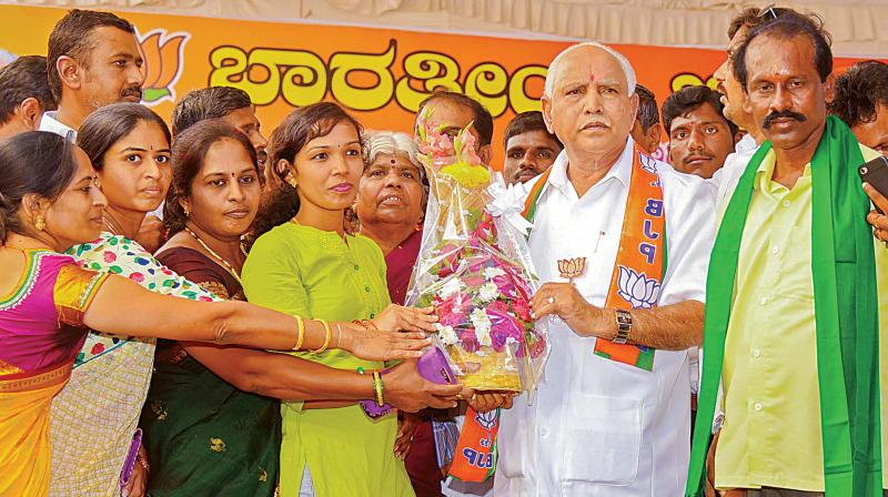 BJP state president B.S. Yeddyurappa during the partys Parivarthana Yatra in Sira in Tumakuru district on Thursday. (Photo: DC)