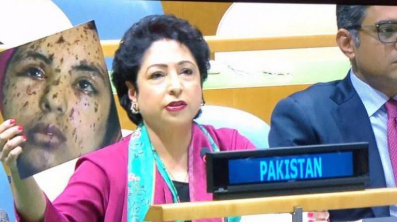 The picture used by Pakistans Ambassador to the UN was reported by a number of media outlets as that of Rawia Abu Jomaa, a 17-year-old girl injured in Israeli airstrikes on Gaza city in 2014. (Photo: Twitter)