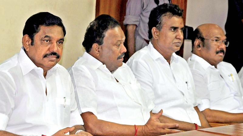 Tamil Nadu Chief Minister Edappadi K. Palaniswami during a meeting with ministers and senior leaders at the party office in Chennai on Thursday (Photo:DC)