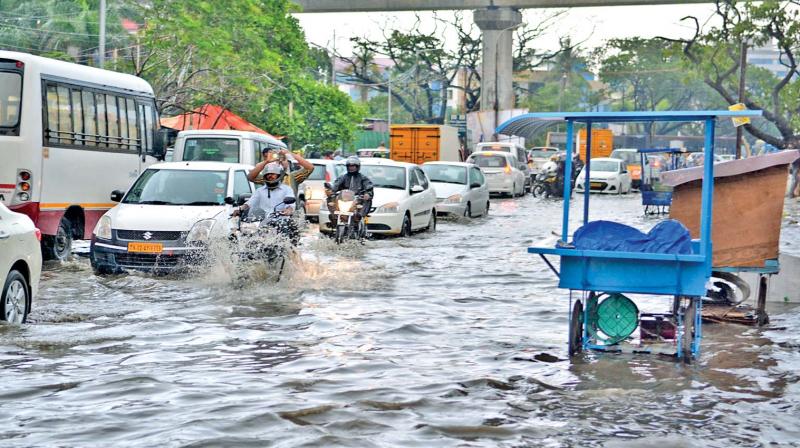The streets of Ekaduthangal maintained by Sidco  resemble a mini lake after a downpour on Wednesday. (Photo: DC)