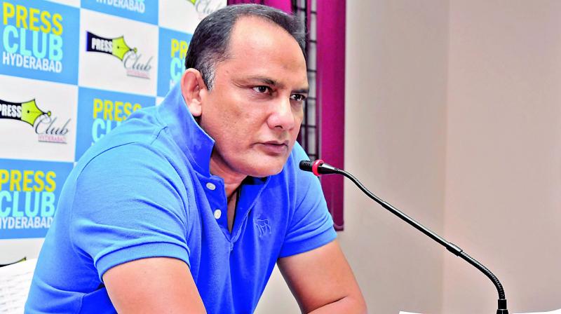 Former India cricketer Mohammad Azharuddin while addressing to mediapersons in the city on Saturday. (Photo: P. Surendra)
