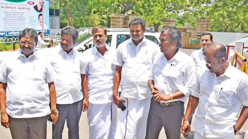 DMK legislators on Tuesday met assembly speaker P Dhanapal and sought 15 days time to give explanation for the notice on Gutka issue (Photo: DC)