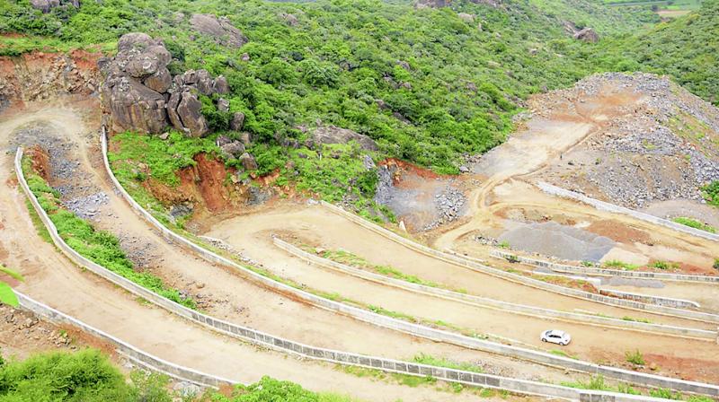 A view of the under-construction ghat road to Kondaveedu fort on Thursday. (Photo: DC)