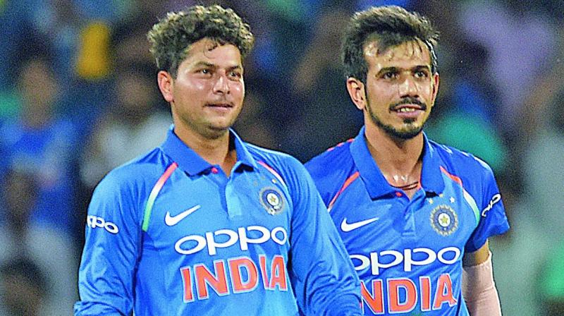 Spinners Kuldeep Yadav (left) and Yuzvendra Chahal took five wickets between them in the first ODI.