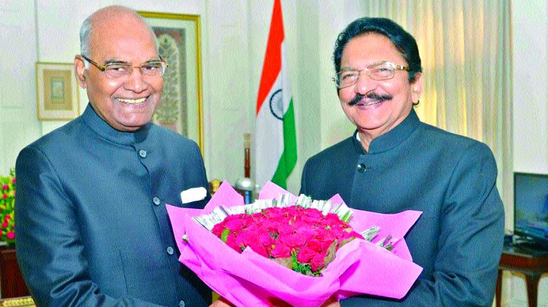 Tamil Nadu acting governor CH Vidyasagar Rao on Monday calls on President Ram Nath Kovind in New Delhi (Photo: DC)