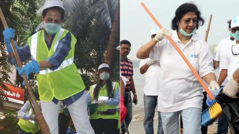 In pictures: Arundhati Bhattacharya cleans Marine Drive