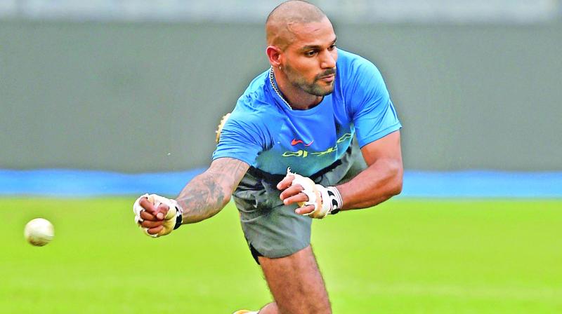 Shikhar Dhawan during a practice session ahead of the first ODI  against New Zealand in Mumbai (Photo: AP)
